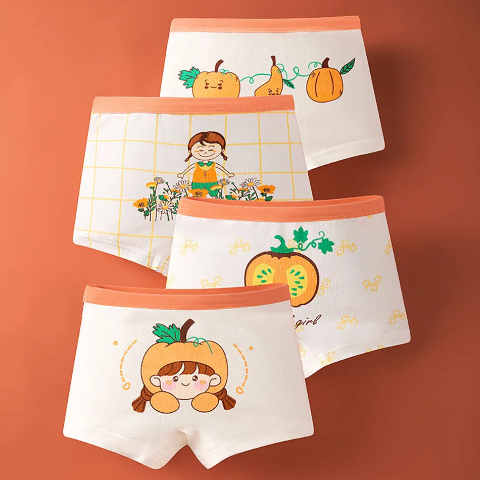4 Pack Summer Girl Underwear Set Children Cartoon Clothes Boyshorts Soft and Comfortable Safety Panties for Little School Girls
