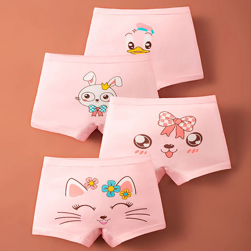 4 Pack Summer Girl Underwear Set Children Cartoon Clothes Boyshorts Soft and Comfortable Safety Panties for Little School Girls