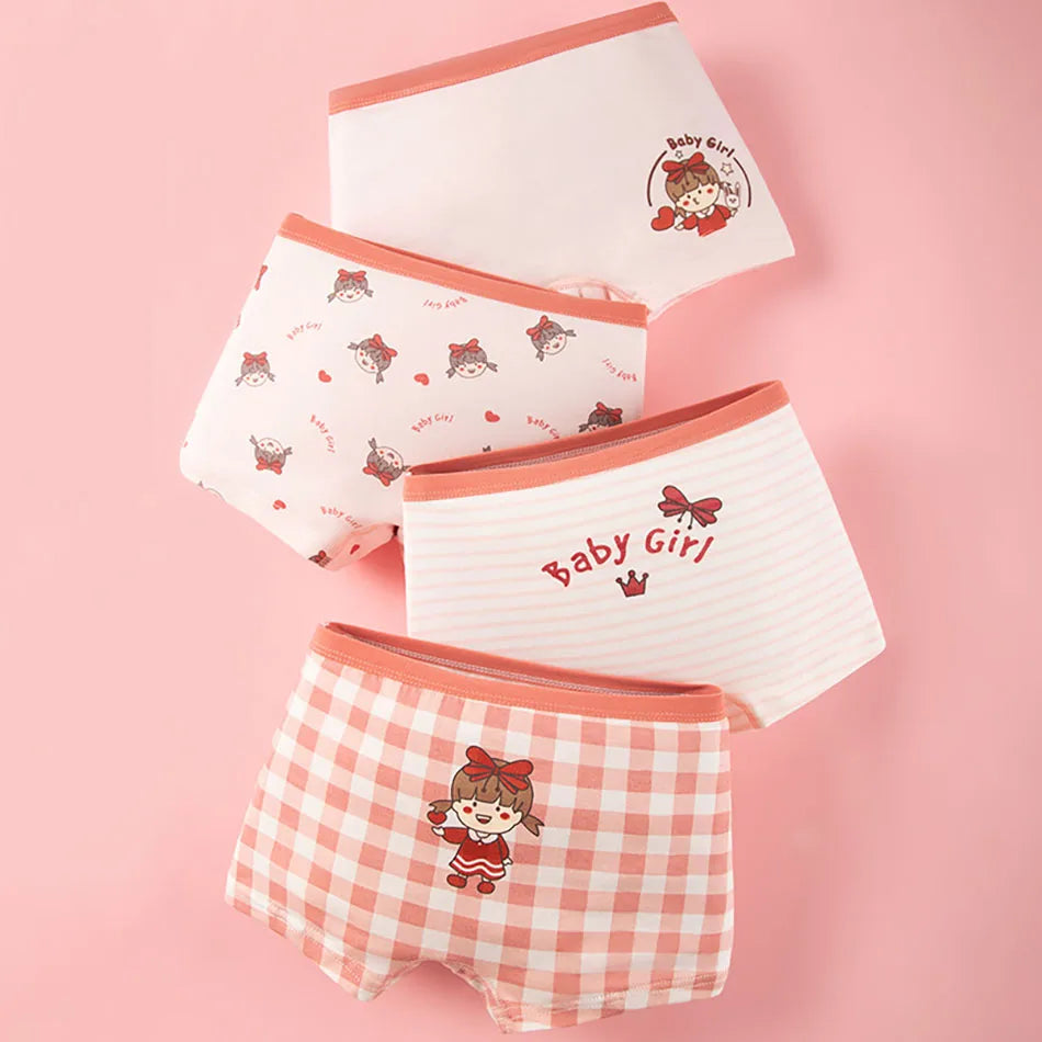 4 Pack Summer Girl Underwear Set Children Cartoon Clothes Boyshorts Soft and Comfortable Safety Panties for Little School Girls