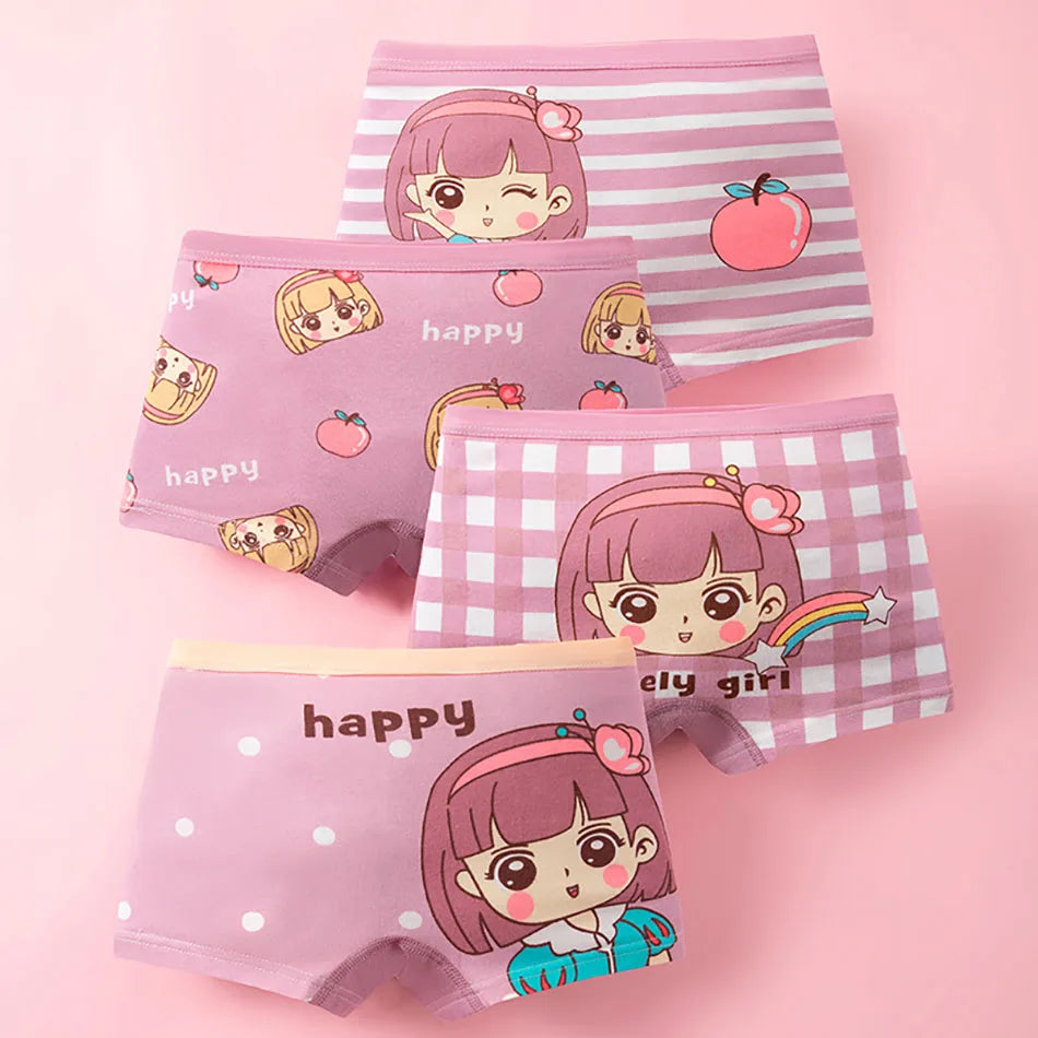4 Pack Summer Girl Underwear Set Children Cartoon Clothes Boyshorts Soft and Comfortable Safety Panties for Little School Girls