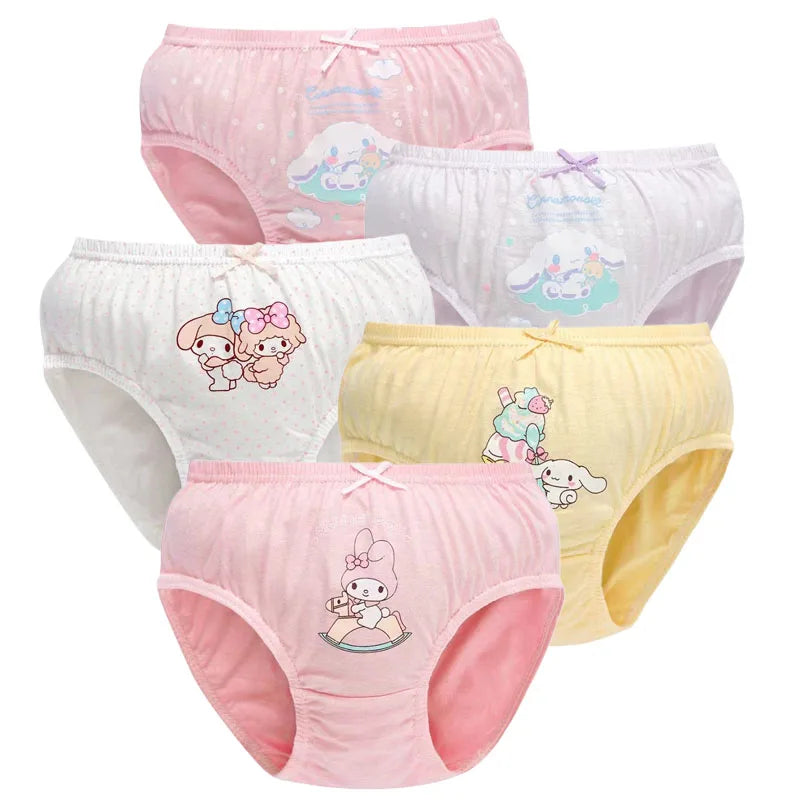 5 Pcs/Box Cotton Panties For Girls Cute Cartoon Character Kuromi Melody Girls Briefs Children Underwear Breathable Kids Knickers