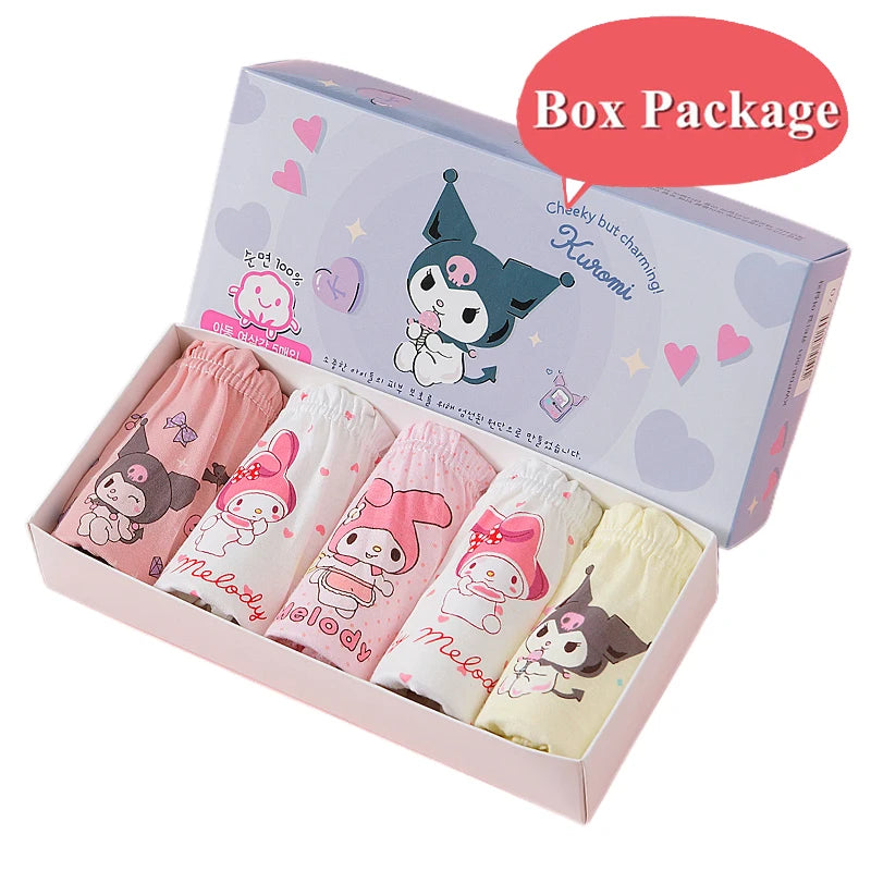 5 Pcs/Box Cotton Panties For Girls Cute Cartoon Character Kuromi Melody Girls Briefs Children Underwear Breathable Kids Knickers
