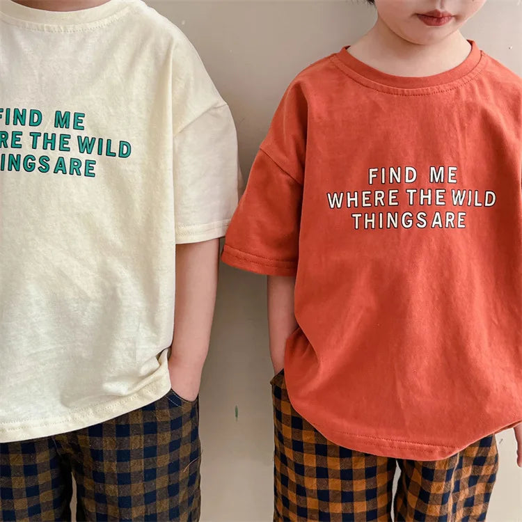 2025 Summer New Fashion Letter Print Girls T Shirts Cotton Children Short Sleeve Tops Kids Boys Casual T Shirt Baby Clothes