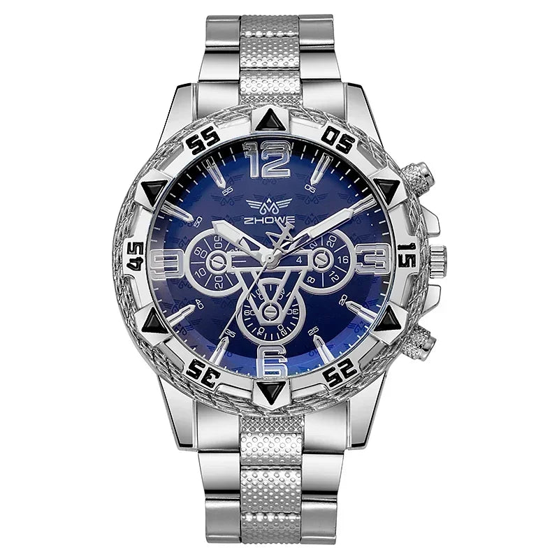 Luxury Business Reloj para hombre con correa de acero inoxidable, cristal con protección contra luz azul, movimiento de cuarzo, esfera grande y diseño casual; un regalo ideal para caballeros