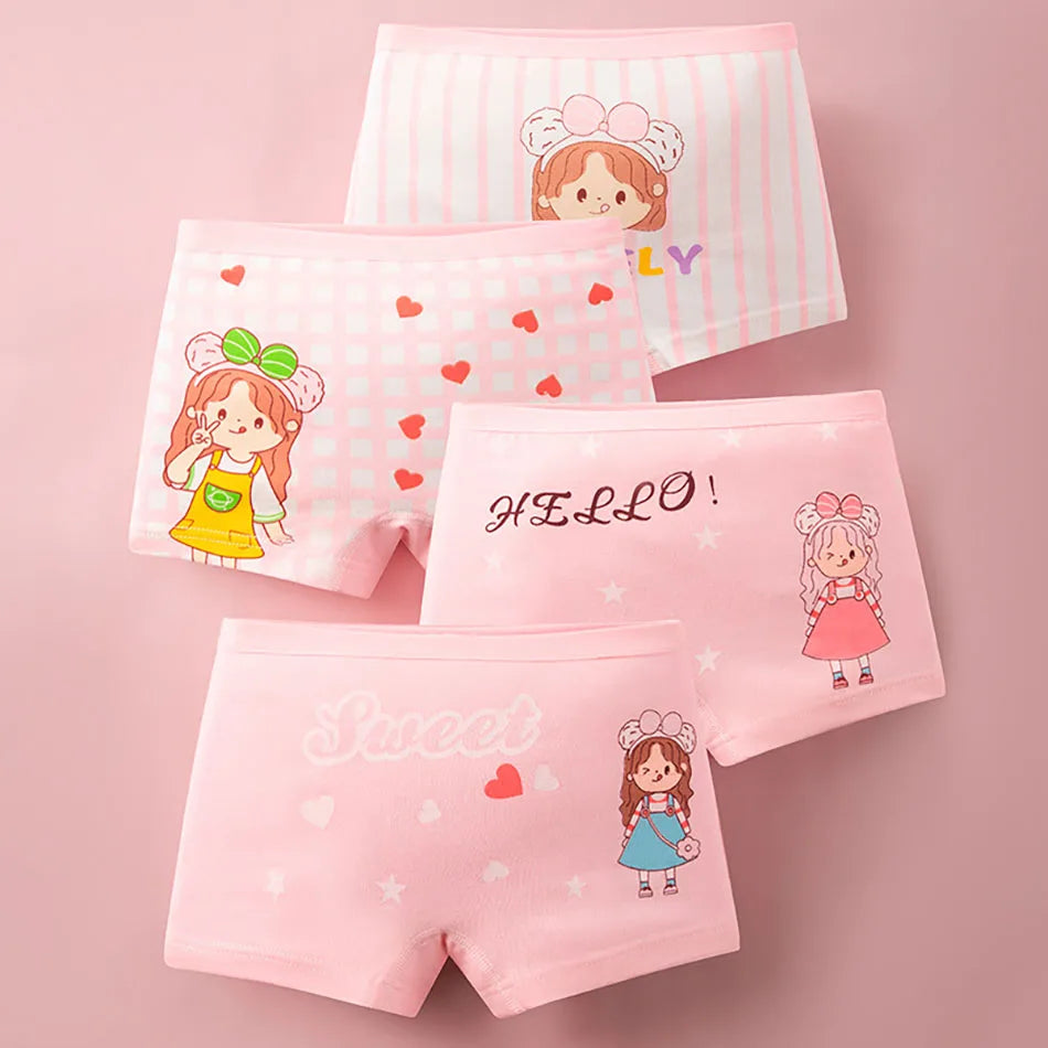 4 Pack Summer Girl Underwear Set Children Cartoon Clothes Boyshorts Soft and Comfortable Safety Panties for Little School Girls