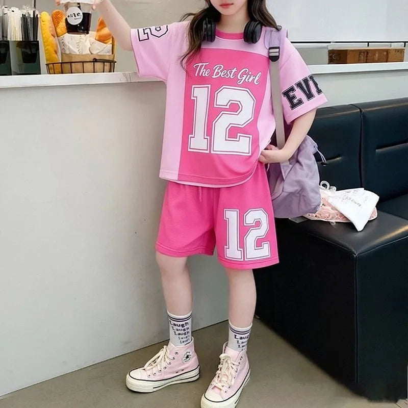 2026 Summer Children Breathable Mesh Running Clothes Sets Girls Quick-dry T Shirt and Shorts Two Piece Suit Kids Casual Outfits