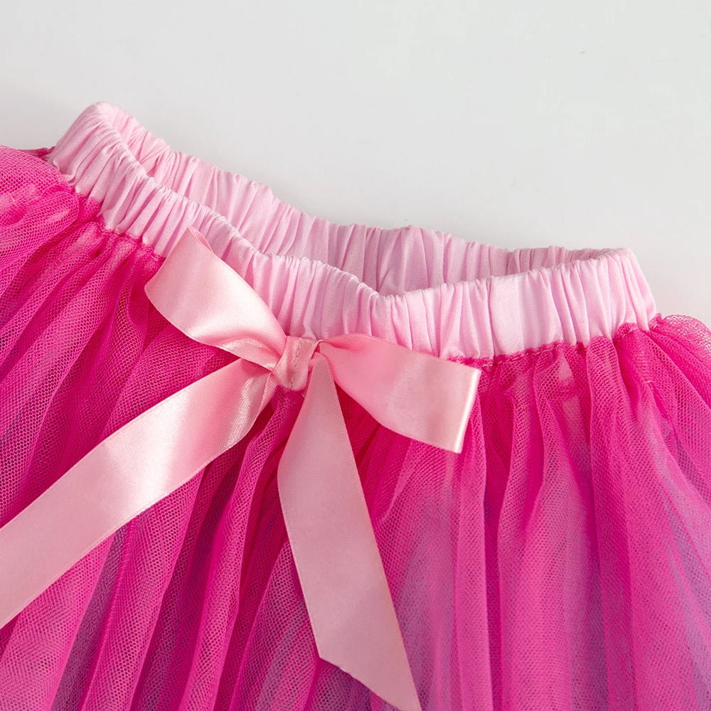 DXTON Children Skirt For Girls Layer Gradient Princess Tutu Skirt Four Seasons Tulle Patchwork Girls Skirt Kids Casual Outfits