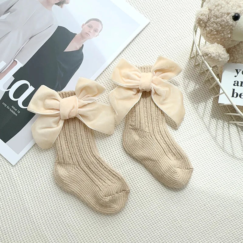 Autumn Baby Infant Socks Thick Knitted Girls Ankle Socks Big Bows Warm Cotton Children Socks Toddlers Boot Socks 0-5Years