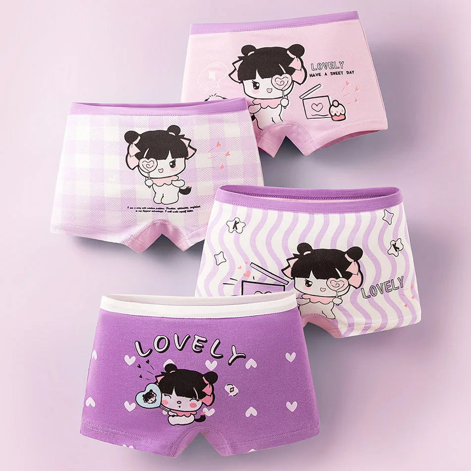 4 Pack Summer Girl Underwear Set Children Cartoon Clothes Boyshorts Soft and Comfortable Safety Panties for Little School Girls