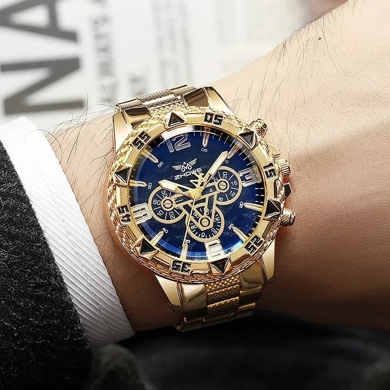 Luxury Business Reloj para hombre con correa de acero inoxidable, cristal con protección contra luz azul, movimiento de cuarzo, esfera grande y diseño casual; un regalo ideal para caballeros