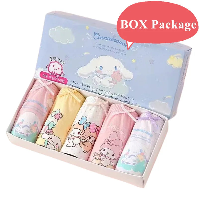 5 Pcs/Box Cotton Panties For Girls Cute Cartoon Character Kuromi Melody Girls Briefs Children Underwear Breathable Kids Knickers