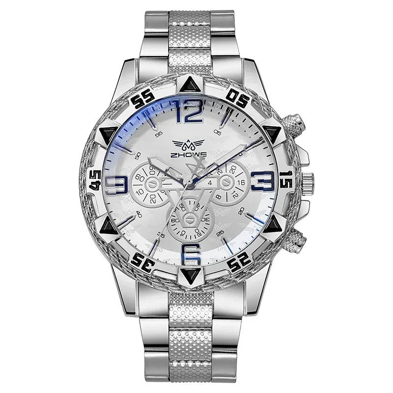 Luxury Business Reloj para hombre con correa de acero inoxidable, cristal con protección contra luz azul, movimiento de cuarzo, esfera grande y diseño casual; un regalo ideal para caballeros