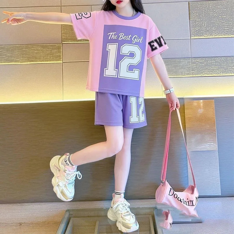 2026 Summer Children Breathable Mesh Running Clothes Sets Girls Quick-dry T Shirt and Shorts Two Piece Suit Kids Casual Outfits