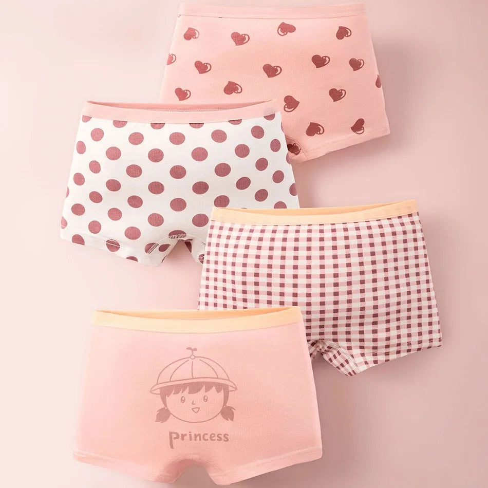 4 Pack Summer Girl Underwear Set Children Cartoon Clothes Boyshorts Soft and Comfortable Safety Panties for Little School Girls