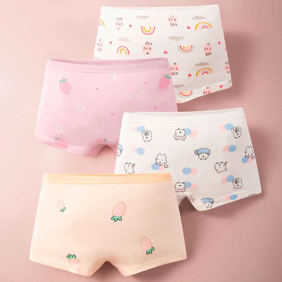 4 Pack Summer Girl Underwear Set Children Cartoon Clothes Boyshorts Soft and Comfortable Safety Panties for Little School Girls