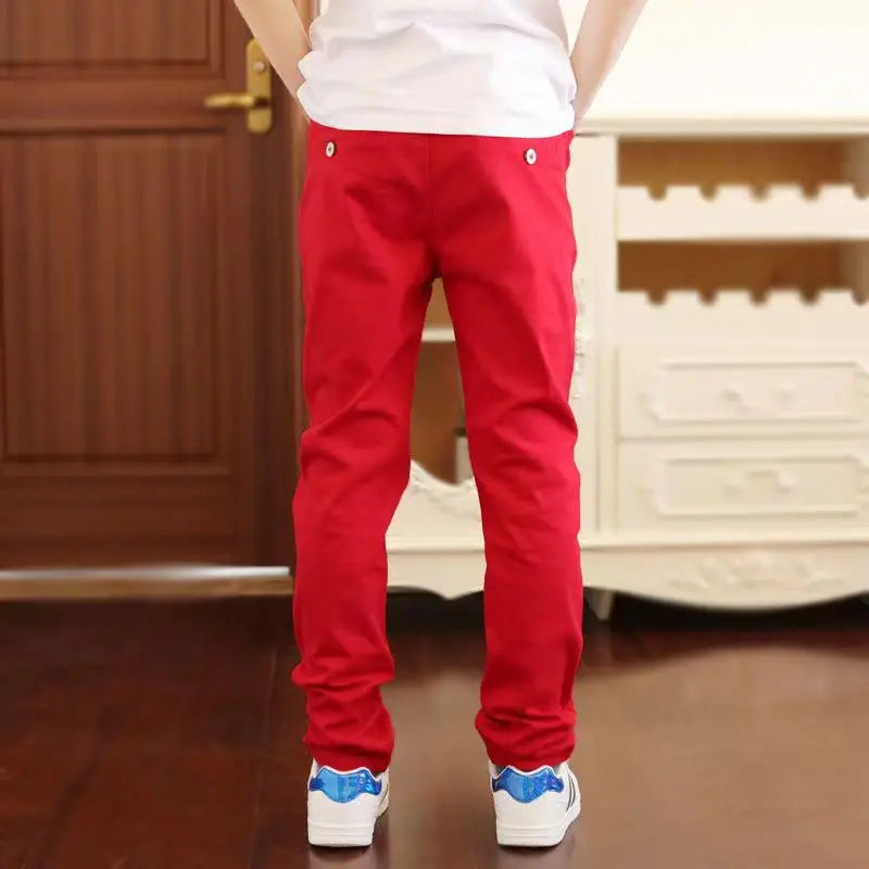 4-18T kids Boy Pants Casual Solid 100% Cotton Straight Pants For Boys Elastic Waist Children Boys Trousers 110-180 High Quality