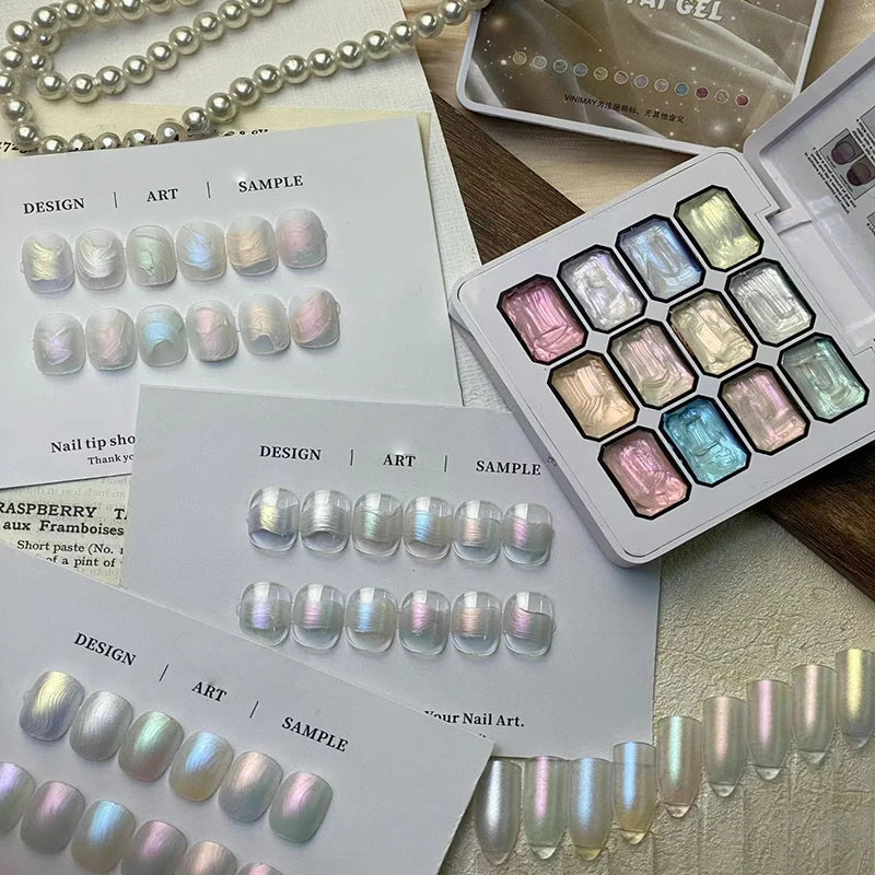 12-grid highlight aurora patting gel polish blush gradient gel polish UV gel suitable for French manicures, DIY nail art charm